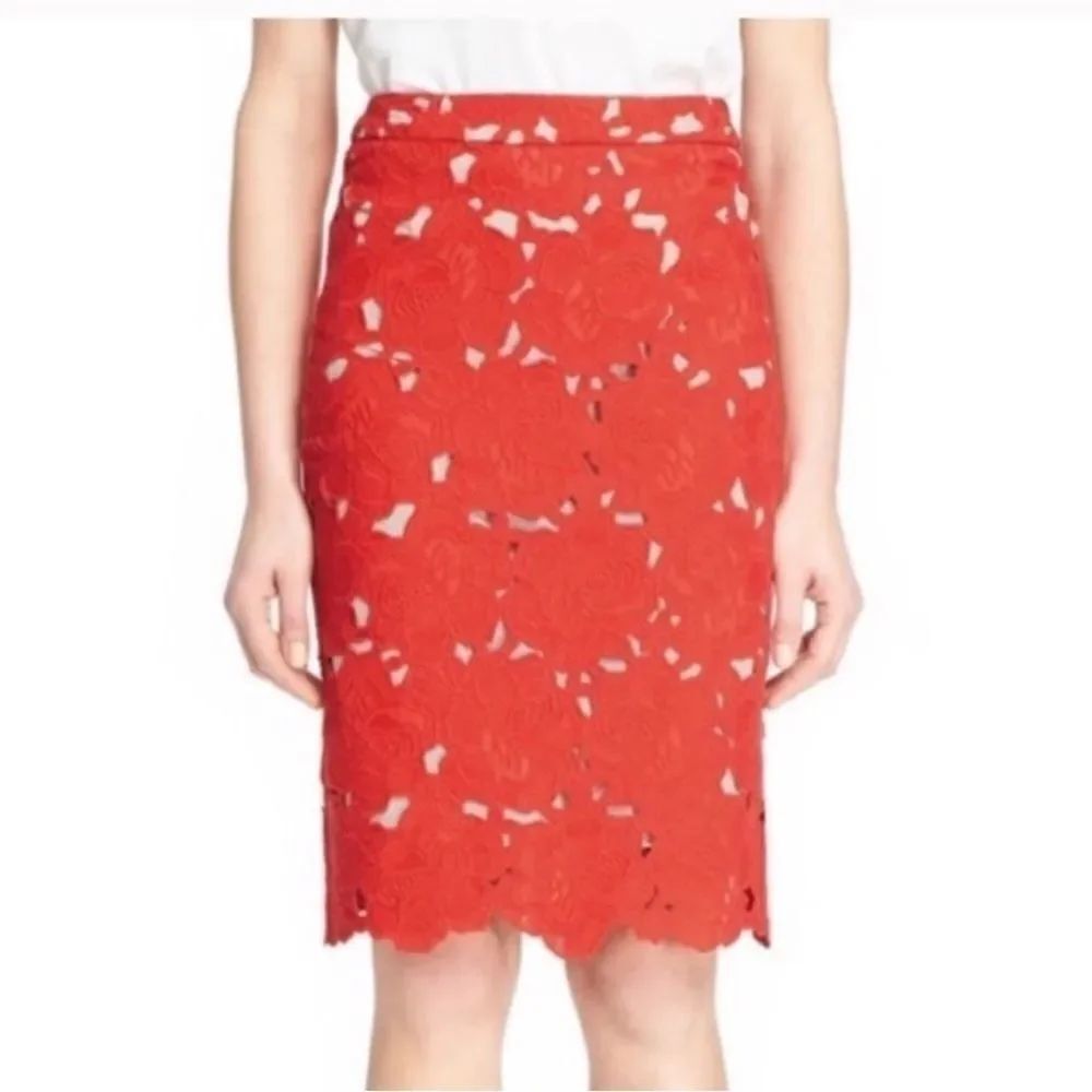 Alice + Olivia red lace pencil skirt, US0